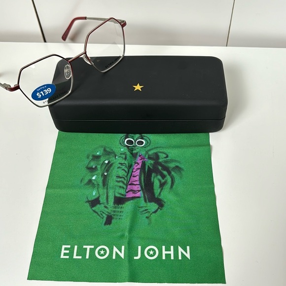 NWT Elton John Fashion Glasses Red and Silver Frame - Picture 9 of 9